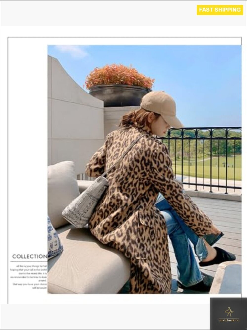 Leopard Print Wool Blend Pea Coat Double Breasted Trench Overcoat Winter Warm - Picture 7 of 7